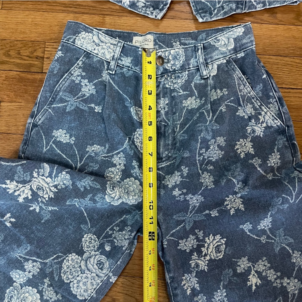 Pilcro Anthropologie The Leon Double Hem High Rise Wide Leg Jeans Denim Vest Set - Picture 9 of 17
